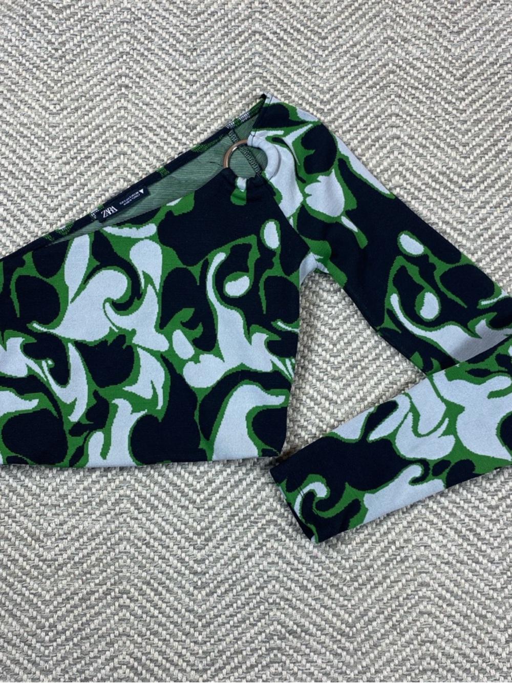 Zara Navy, Green &  black Swirl Ring-Accent Crop Top
